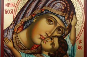 Panagia Kardiotissa (halo relief) Hand-Painted Orthodox Icon