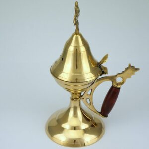 Large Brass Incense Burner Wooden Handle