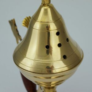 Large Brass Incense Burner Wooden Handle