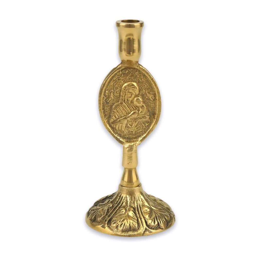 Single Brass Byzantine Candle Stand Theotokos BlessedMart