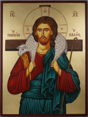 Hand-Painted Greek Orthodox Icon of Jesus The Good Shepherd