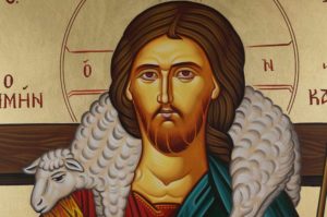 Hand-Painted Greek Orthodox Icon of Jesus The Good Shepherd