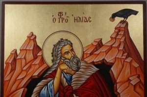 Prophet Elijah (Elias) in the Cave Hand-Painted Greek Icon