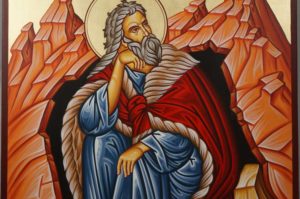 Prophet Elijah (Elias) in the Cave Hand-Painted Greek Icon