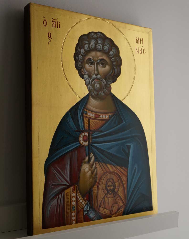 St Saint Menas (engraved halo) Mena Minas Mennas Hand-Painted Icon