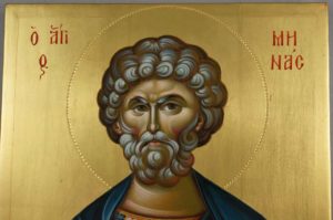 St Saint Menas (engraved halo) Mena Minas Mennas Hand-Painted Icon
