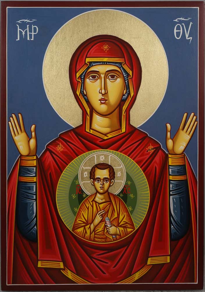 Theotokos of the Sign Znamenie Oranta Hand-Painted Icon