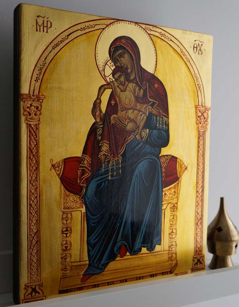 Theotokos Enthroned Hand-Painted Orthodox Byzantine Icon