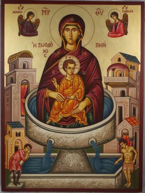 Theotokos the Life-Giving Font Spring Hand-Painted Greek Icon