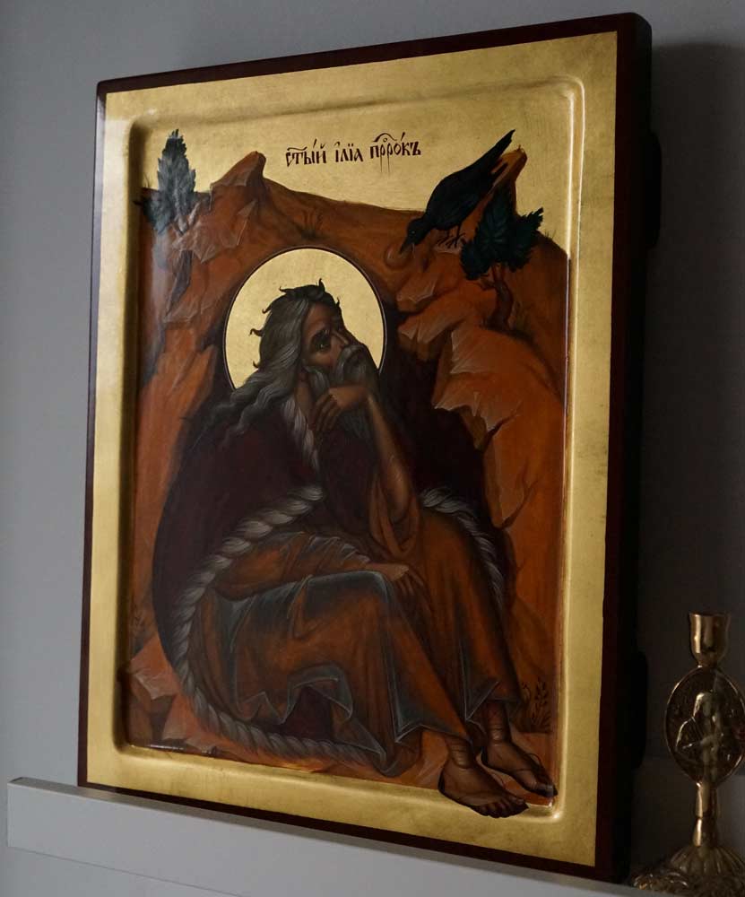 Holy Prophet Elijah (Elias) in Front of the Cave Hand-Painted Byzantine Icon