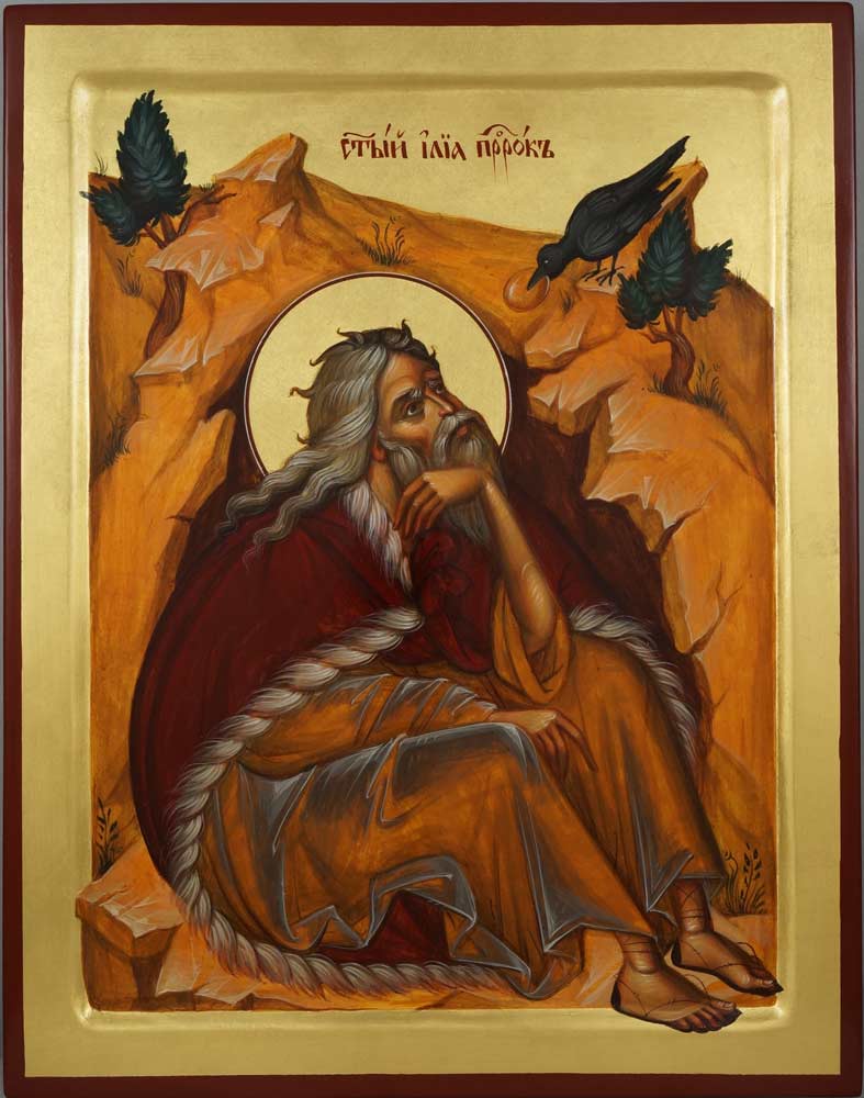 Holy Prophet Elijah (Elias) in Front of the Cave Hand-Painted Byzantine Icon