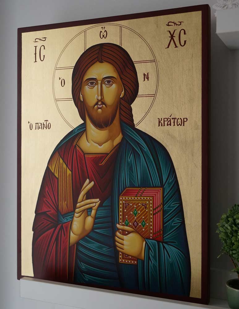 Christ the Merciful Pantocrator Hand-Painted Greek Orthodox Icon