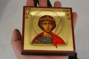 St George Diadem and Spear miniature Hand Painted Icon Byzantine Orthodox
