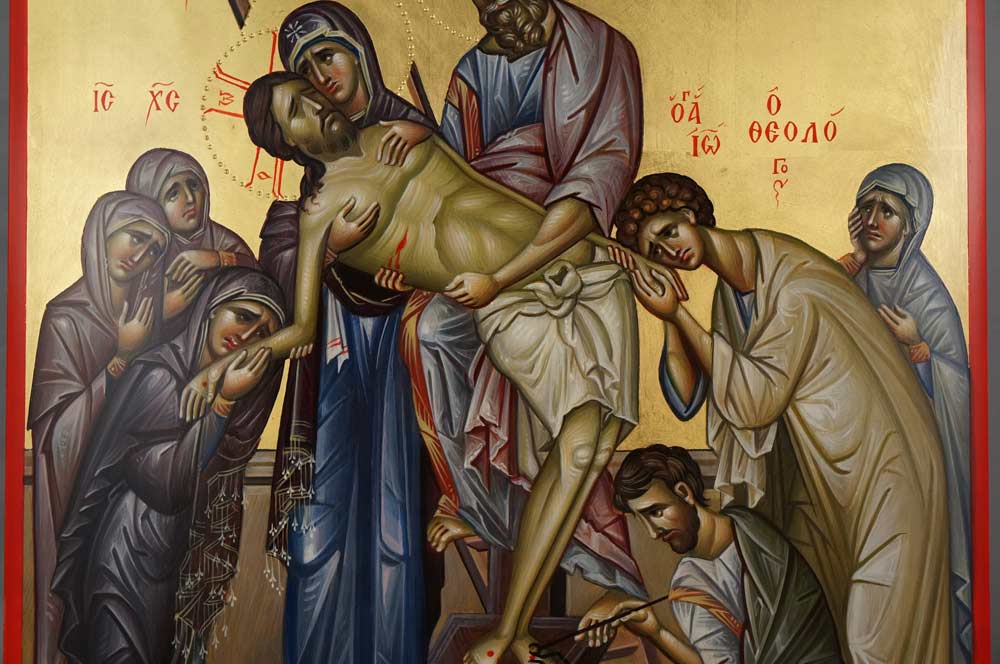 Hand-Painted Orthodox Byzantine Icon of the Descent from the Cross