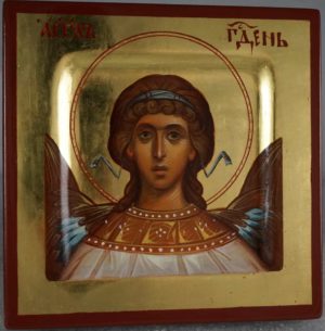 Hand-Painted Miniature Icon of Angel of God (miniature) Polished Gold leaf