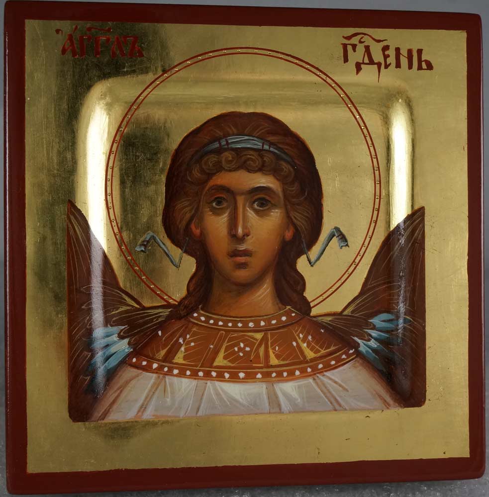 Hand-Painted Miniature Icon of Angel of God (miniature) Polished Gold leaf