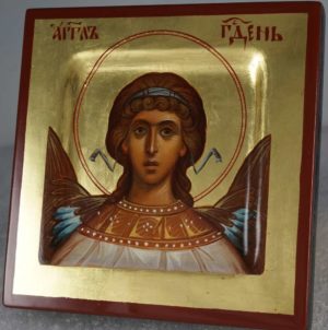 Hand-Painted Miniature Icon of Angel of God (miniature) Polished Gold leaf