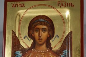 Hand-Painted Miniature Icon of Angel of God (miniature) Polished Gold leaf