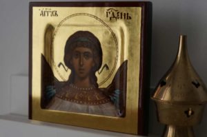 Hand-Painted Miniature Icon of Angel of God (miniature) Polished Gold leaf