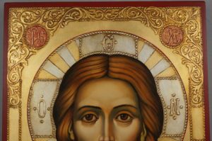 Hand-Painted Orthodox Icon of Jesus Christ Pantokrator (decorated frame)