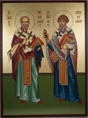 Hand-Painted Icon of St Spyridon of Trimythous and St Nicholas the Wonderworker