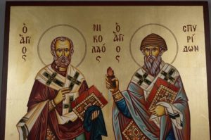 Hand-Painted Icon of St Spyridon of Trimythous and St Nicholas the Wonderworker