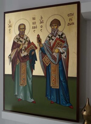 Hand-Painted Icon of St Spyridon of Trimythous and St Nicholas the Wonderworker