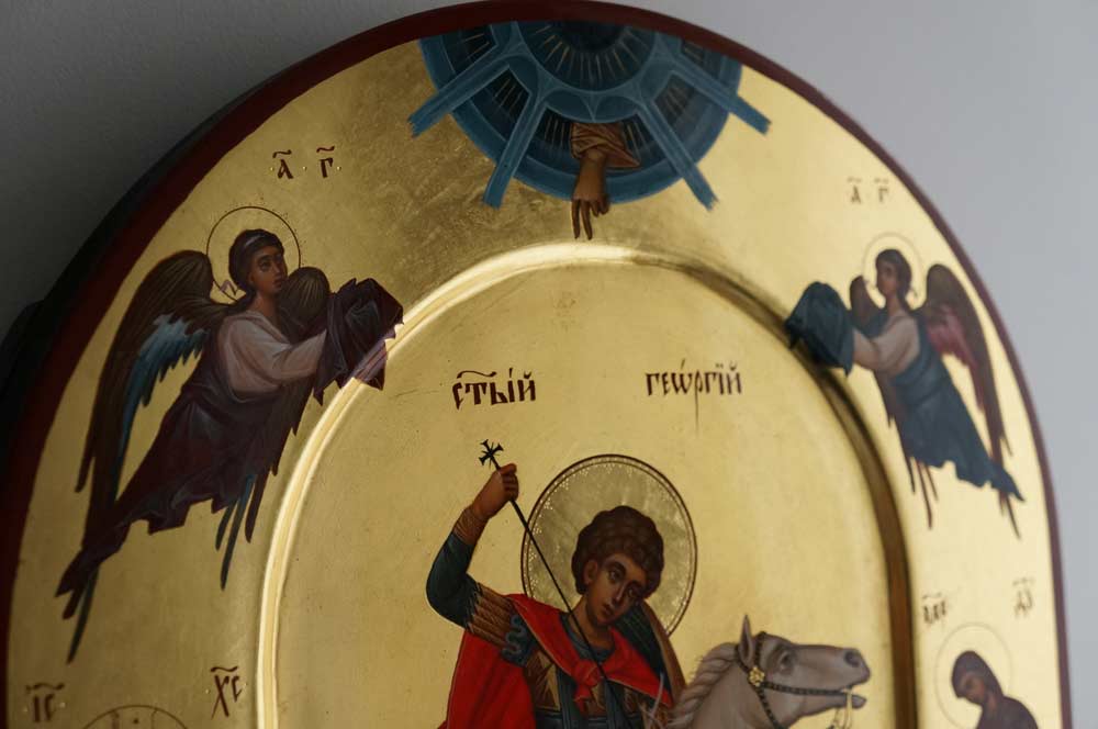 St George Slaying the Dragon (with saints) Hand-Painted Orthodox Icon
