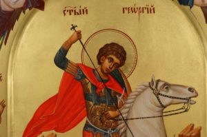 St George Slaying the Dragon (with saints) Hand-Painted Orthodox Icon