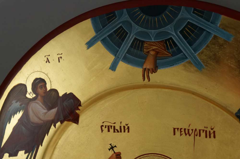 St George Slaying the Dragon (with saints) Hand-Painted Orthodox Icon