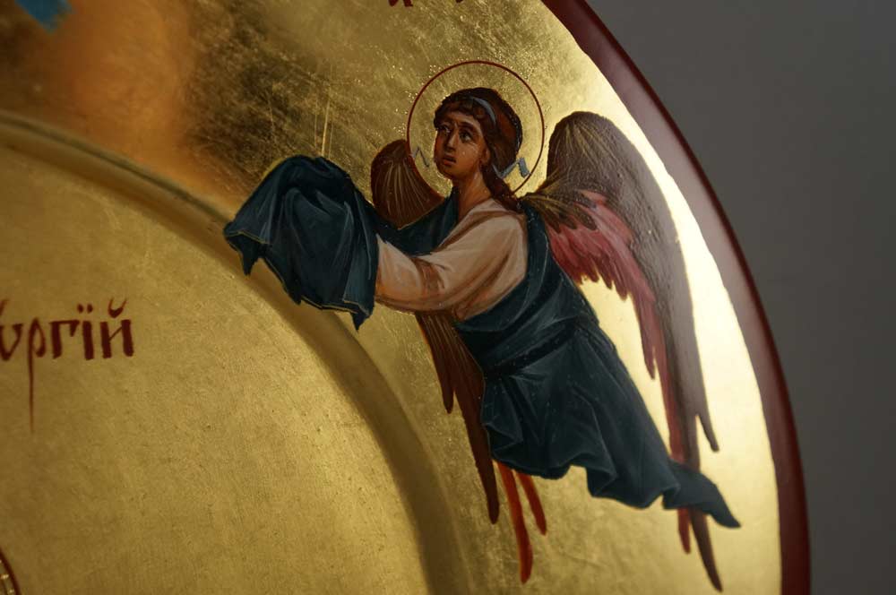 St George Slaying the Dragon (with saints) Hand-Painted Orthodox Icon