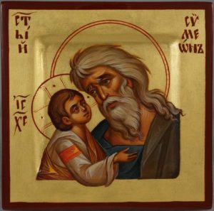 Hand-Painted Icon of Righteous St Simeon the God-Receiver (miniature)