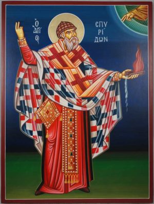 Hand-Painted Greek Icon of St Spyridon of Trimythous (full body)