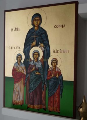 Hand-Painted Greek Orthodox Icon of St Sophia the Martyr Faith, Hope and Love