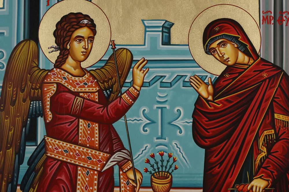 The Annunciation Of The Theotokos Orthodox Icon Blessedmart Virgin mary annunciation byzantine greek orthodox silver icon, burgundy 16.7x22.4cm. the annunciation of the theotokos orthodox icon blessedmart