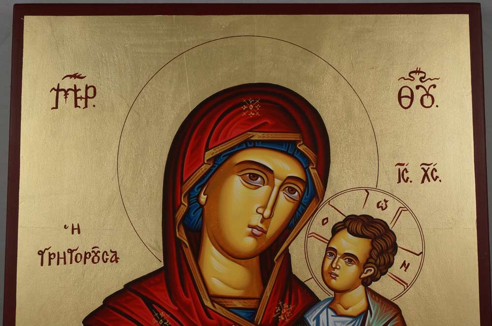 Hand-Painted Greek Orthodox Icon of Theotokos the Guide