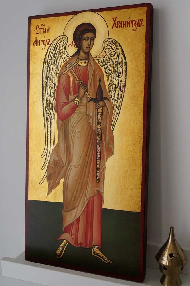 The Guardian Angel Full Body Hand Painted Byzantine Orthodox Icon on Wood