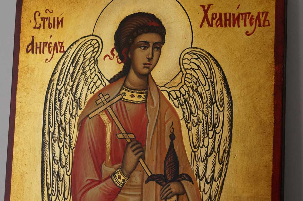 The Guardian Angel Full Body Hand Painted Byzantine Orthodox Icon on Wood