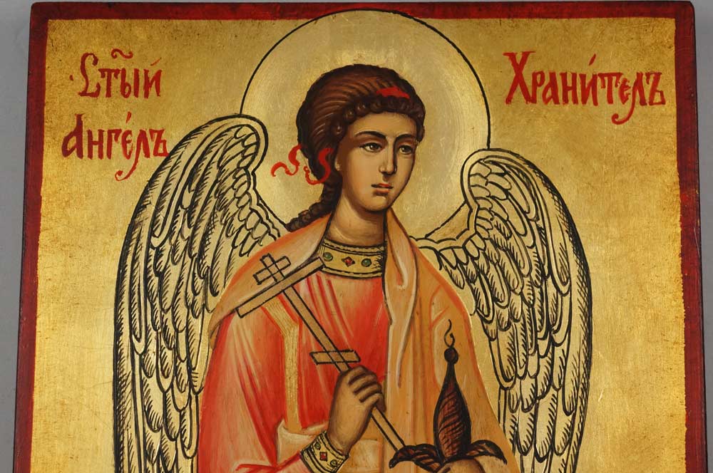 The Guardian Angel Full Body Hand Painted Byzantine Orthodox Icon on Wood