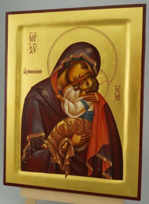 Theotokos Glykophilousa raised border Icon Hand Painted Byzantine Orthodox