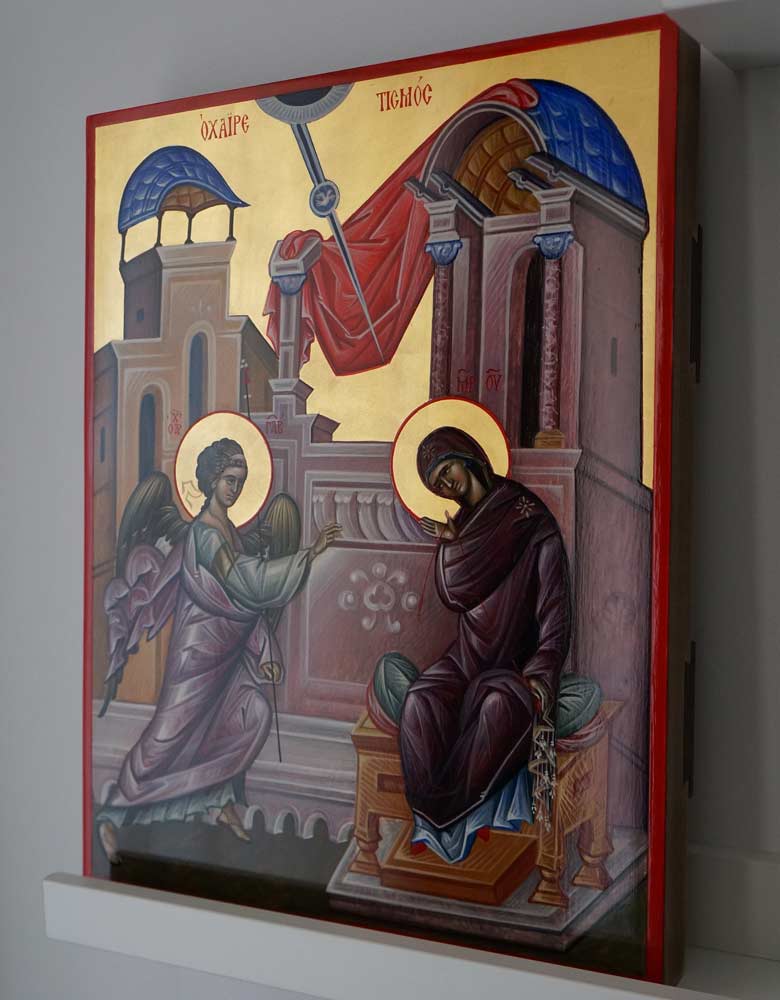 The Annunciation Hand Painted Byzantine Orthodox Icon Archangel Gabriel Theotokos