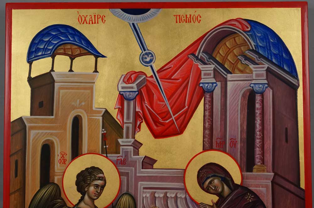 The Annunciation Hand Painted Byzantine Orthodox Icon Archangel Gabriel Theotokos