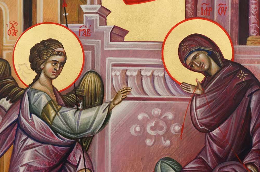 The Annunciation Hand Painted Byzantine Orthodox Icon Archangel Gabriel Theotokos