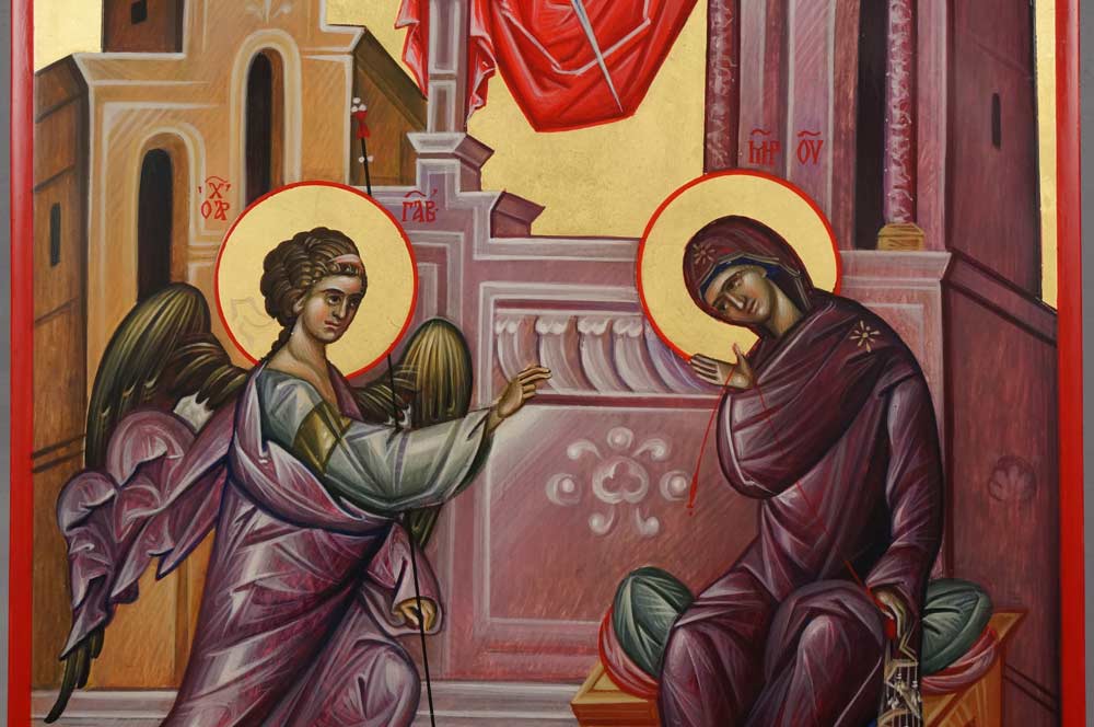 The Annunciation Hand Painted Byzantine Orthodox Icon Archangel Gabriel Theotokos