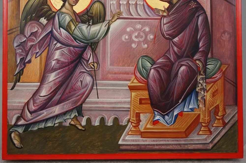 The Annunciation Hand Painted Byzantine Orthodox Icon Archangel Gabriel Theotokos