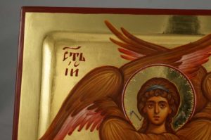Cherub Hand Painted Byzantine Orthodox Icon with Polished Gold on Wood