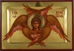 Cherub Hand Painted Byzantine Orthodox Icon with Polished Gold on Wood