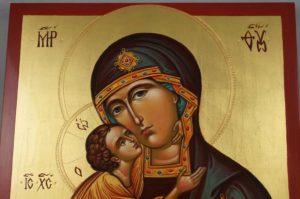 Mother of God Sweet Kissing Hand Painted Byzantine Orthodox Icon on Wood