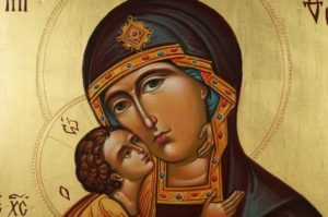 Mother of God Sweet Kissing Hand Painted Byzantine Orthodox Icon on Wood
