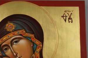 Mother of God Sweet Kissing Hand Painted Byzantine Orthodox Icon on Wood